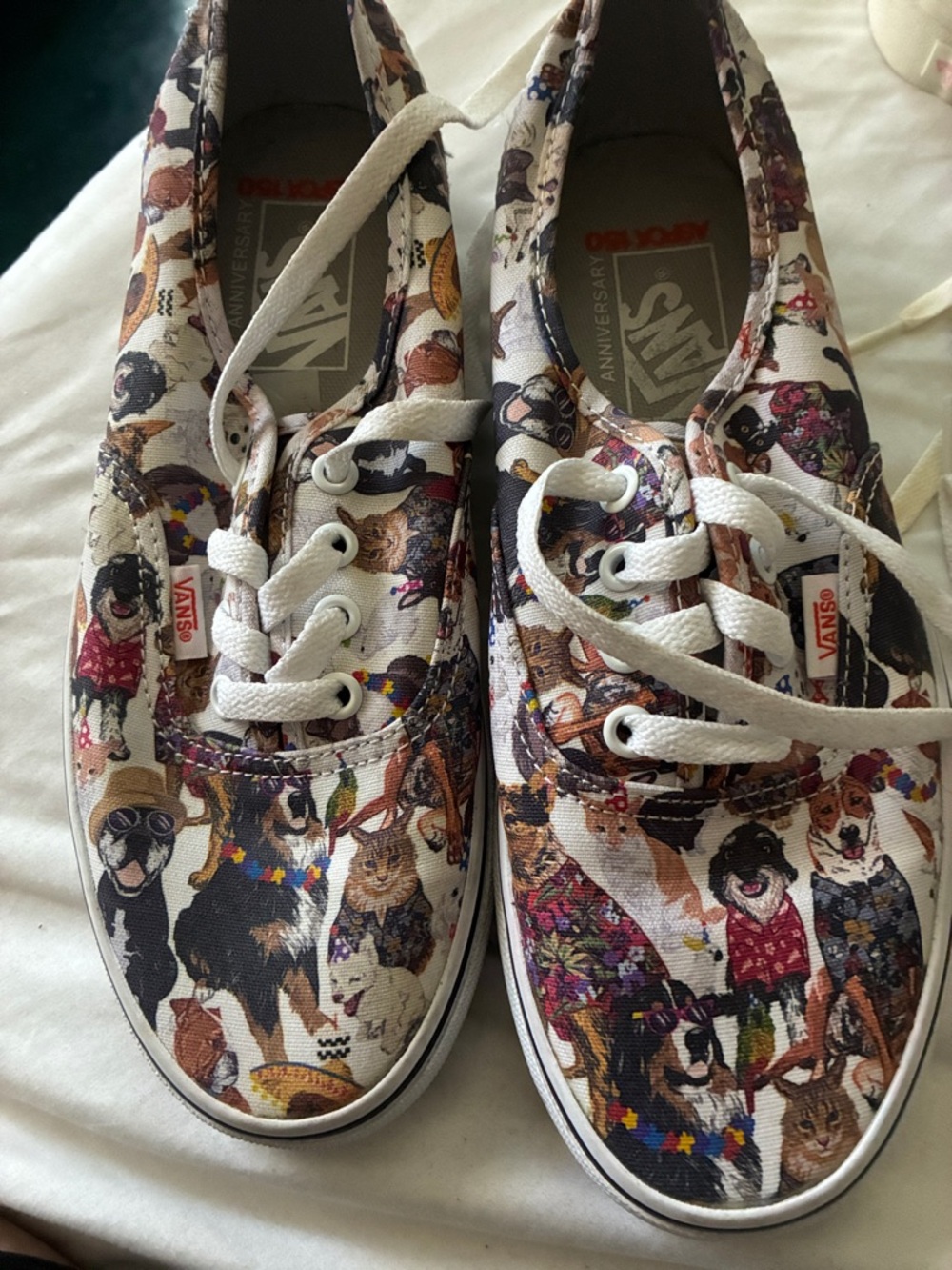 Vans White Canvas Sneakers with Colorful Pet Print